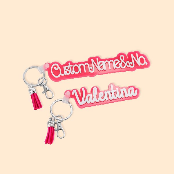 Personalized 3D Pink Dolly Name Keychain with Tassel Cute Backpack Tag Bag Accessory Bridal Shower Gift for Her