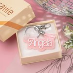 Personalized 3D Pink Dolly Name Keychain with Tassel Cute Backpack Tag Bag Accessory Bridal Shower Gift for Her