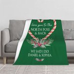 Personalisierte Liebe Sie zum Nordpol & zurück Fleecedecke mit Herz Zuckerstange Design Weihnachtsgeschenk für Familie Paar