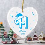 Personalized Retro Dolly Font Santa Hat Alphabet Heart Shape Ceramic Ornament with Name Year Christmas Gift for Kid Friend