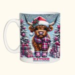Personalised Cartoon Christmas Highland Cow Mug with Name 11oz 15oz Christmas Gift for Cow Lover