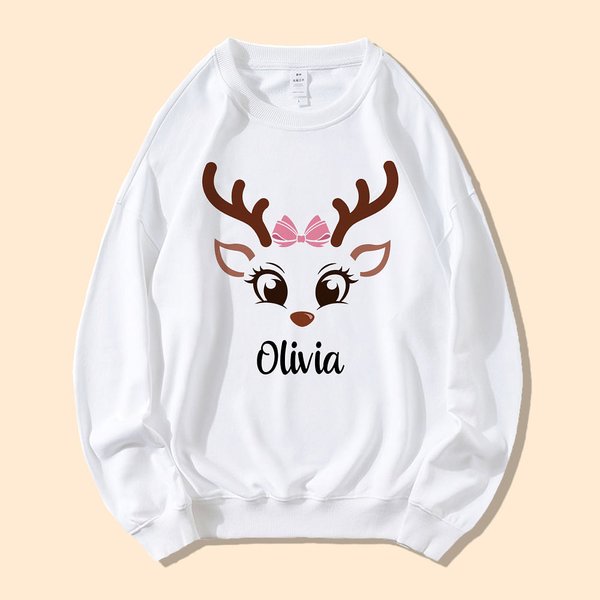 Gepersonaliseerd Rendier Gezicht T-shirt Sweatshirt Baby Onesie Familie Kerst Schattig Kostuum Kerst Feest Cadeau voor Ouder Kind