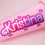 Personalized Reusable Pink Doll Inspired 24oz Tumbler with Lid Straw Holographic Sticker Name Cup Birthday Gift for Her