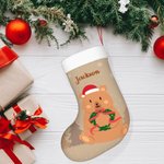 Personalizar lindo oso de vacaciones de la media de Navidad con el nombre del árbol de Navidad Decoración de regalo para los niños de la familia