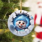 Personalizado 3D Santa Claus muñeco de nieve reno de cerámica Adorno de Navidad con nombre Árbol colgante de Navidad Regalo para la familia