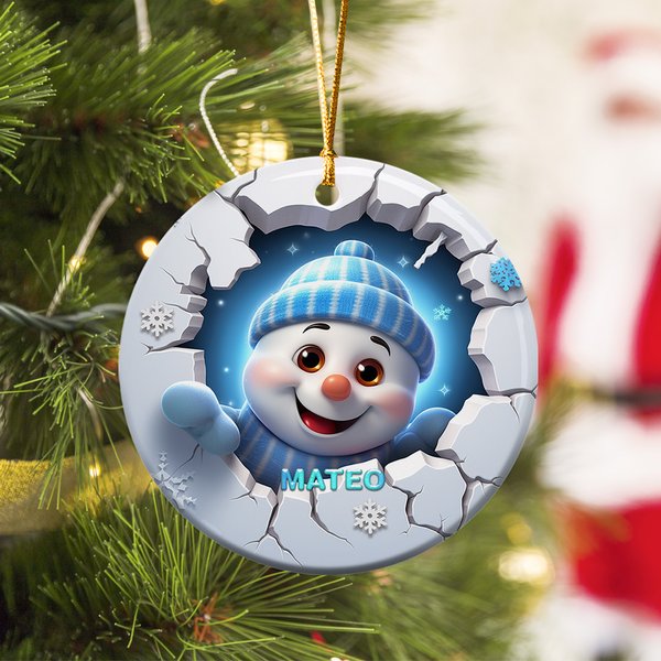 Personalizado 3D Santa Claus muñeco de nieve reno de cerámica Adorno de Navidad con nombre Árbol colgante de Navidad Regalo para la familia