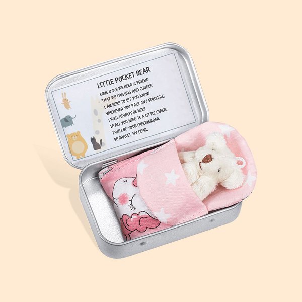 Mini osito de peluche personalizado en una lata Muñeco de la preocupación contra la ansiedad Cumpleaños Regalo de Navidad para niños