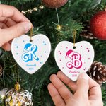 Personalized Retro Dolly Font Santa Hat Alphabet Heart Shape Ceramic Ornament with Name Year Christmas Gift for Kid Friend