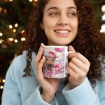 Tazza personalizzata in ceramica rosa floreale con mucca Highland con nome Regalo di Natale per donne ragazze amanti delle mucche Highland