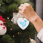 Personalized Retro Dolly Font Santa Hat Alphabet Heart Shape Ceramic Ornament with Name Year Christmas Gift for Kid Friend