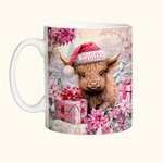 Tazza personalizzata in ceramica rosa floreale con mucca Highland con nome Regalo di Natale per donne ragazze amanti delle mucche Highland
