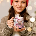 Tazza personalizzata in ceramica rosa floreale con mucca Highland con nome Regalo di Natale per donne ragazze amanti delle mucche Highland
