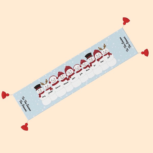 Personalisierte Schneemann Familie Tischdecke mit Namen und Quaste Doppelseitige Weihnachten Esszimmer Dekoration Weihnachten Party Geschenk für Familie