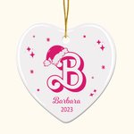 Personalized Retro Dolly Font Santa Hat Alphabet Heart Shape Ceramic Ornament with Name Year Christmas Gift for Kid Friend