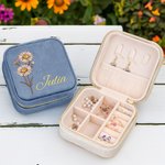 Personalizado Terciopelo Flor de Nacimiento Joyero Portátil Estuche de Viaje con Nombre Cumpleaños Día de la Madre Regalo de Boda para Ella