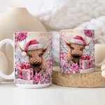 Tazza personalizzata in ceramica rosa floreale con mucca Highland con nome Regalo di Natale per donne ragazze amanti delle mucche Highland