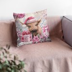 Vaca Highland Floral Rosa Personalizada Funda Almohada Decoración Hogar con Nombre Regalo de Navidad para Mujer Niña Amante de la Vaca Highland