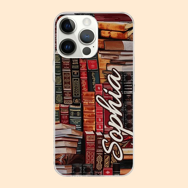 Personalizzato Biblioteca Libro Design retrò Custodia per telefono con nome Regalo di Natale Regalo di ritorno a scuola per gli amanti dei libri