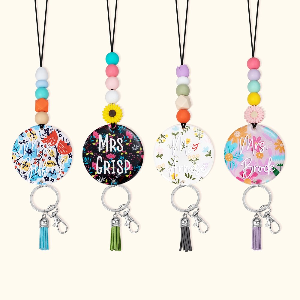 Lanyard personnalisé à fleurs printanières pour clés Badge Appréciation de l'enseignant Cadeau d'action de grâces pour l'enseignant