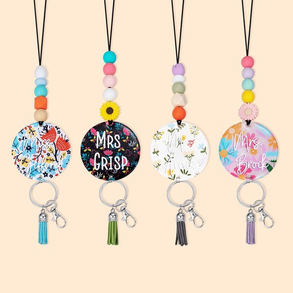 Personalized Spring Floral Teacher Lanyard for Keys Badge Teacher Appreciation Thanksgiving Gift for Teacher