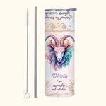 Personlig Zodiac 20oz Skinny Name Tumbler Constellation Affirmation Kaffekopp med sugrör Födelsedag Jubileum Astrologi Present till familj vän