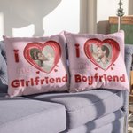 Funda de cojín personalizada con foto de corazón I Love My Boy/Girlfriend Funda de cojín Sweet Home Decor Regalo de aniversario de San Valentín para p