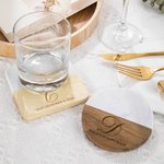 Personalised Engraved Wood Marble Coaster with Initial Housewarming Wedding Gift for Family Couples