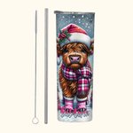Gepersonaliseerde Kerstmuts Baby Highland Koe 20oz Magere Tumbler met Deksel en Rietje Kerstcadeau voor Koe Liefhebbers