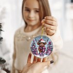 Personalized Pink Cute Highland Cow Christmas Ceramic Ornament with Name Tree Decor Christmas Gift for Family Kids