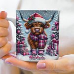 Personalised Cartoon Christmas Highland Cow Mug with Name 11oz 15oz Christmas Gift for Cow Lover