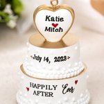 Personalized Happily Ever After Wedding Cake Resin 3D Ornament with Engraved Names and Date Newlywed Anniversary Gift for Bride and Groom
