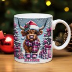 Personalised Cartoon Christmas Highland Cow Mug with Name 11oz 15oz Christmas Gift for Cow Lover