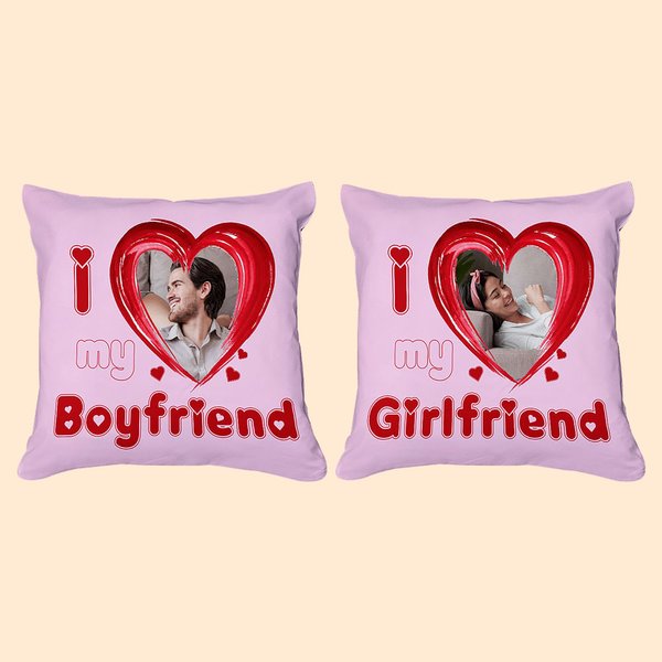 Funda de cojín personalizada con foto de corazón I Love My Boy/Girlfriend Funda de cojín Sweet Home Decor Regalo de aniversario de San Valentín para p