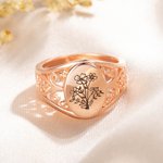 Bague en Argent Sterling Personnalisée avec Gravure Bouquet de Fleurs de Naissance Anneau Rétro Cadeau Fête des Mères pour Femme