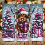 Gepersonaliseerde Kerstmuts Baby Highland Koe 20oz Magere Tumbler met Deksel en Rietje Kerstcadeau voor Koe Liefhebbers