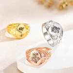 Bague en Argent Sterling Personnalisée avec Gravure Bouquet de Fleurs de Naissance Anneau Rétro Cadeau Fête des Mères pour Femme