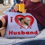 Funda de cojín personalizada con foto de corazón I Love My Boy/Girlfriend Funda de cojín Sweet Home Decor Regalo de aniversario de San Valentín para p