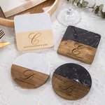 Personalised Engraved Wood Marble Coaster with Initial Housewarming Wedding Gift for Family Couples