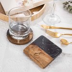 Personalised Engraved Wood Marble Coaster with Initial Housewarming Wedding Gift for Family Couples