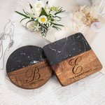Personalised Engraved Wood Marble Coaster with Initial Housewarming Wedding Gift for Family Couples
