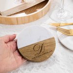 Personalised Engraved Wood Marble Coaster with Initial Housewarming Wedding Gift for Family Couples