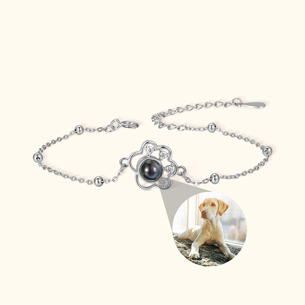 Bracelet en Argent Sterling Personnalisé avec Projection de Photo Accessoire en Forme Pattes de Chien Cadeau pour Propriétaires d'Animaux