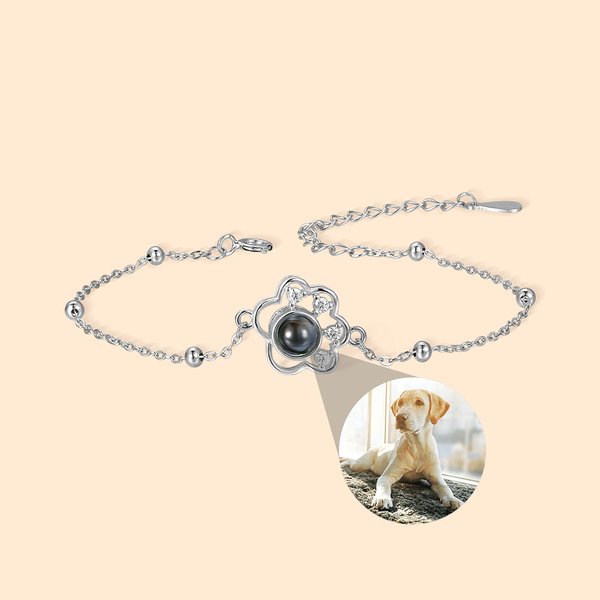 Bracelet en Argent Sterling Personnalisé avec Projection de Photo Accessoire en Forme Pattes de Chien Cadeau pour Propriétaires d'Animaux