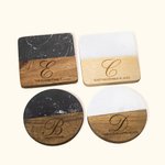 Personalised Engraved Wood Marble Coaster with Initial Housewarming Wedding Gift for Family Couples