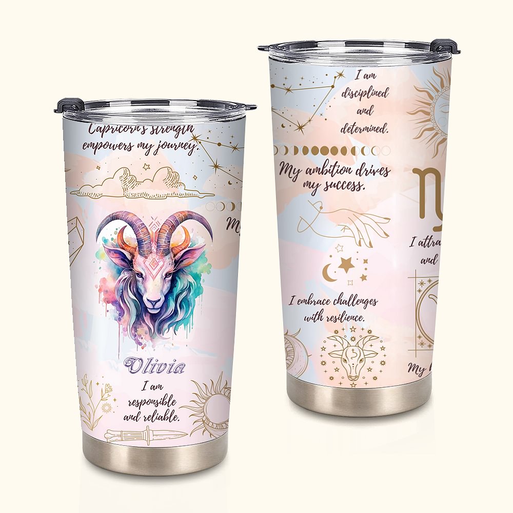 Tasse à café d'affirmation personnalisée avec nom, signe du zodiaque, constellation, anniversaire, cadeau d'astrologie pour la famille et les amis.