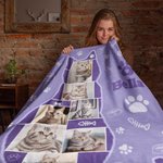 Couverture Multicolore Personnalisée avec Collage de Photos et Nom Style Silhouette de Chat Cadeau Anniversaire Noël pour Amoureux de Chat