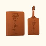Gepersonaliseerde Geboorte Flower Lederen Paspoort Cover Bagagelabel Set met Naam Travel Essential Verjaardagscadeau voor vrouwen