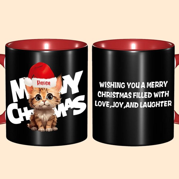 Taza de cerámica personalizada Meowy Christmas Pet with Santa Hat Color Inside Christmas Holiday Gift for Cat Dog Pet Lovers