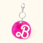 Personalized Pink and white Fur Fluffy Pom Pom Keychain Bag Charm with Fashion Initial and Tassels Birthday Holiday Gift for Women