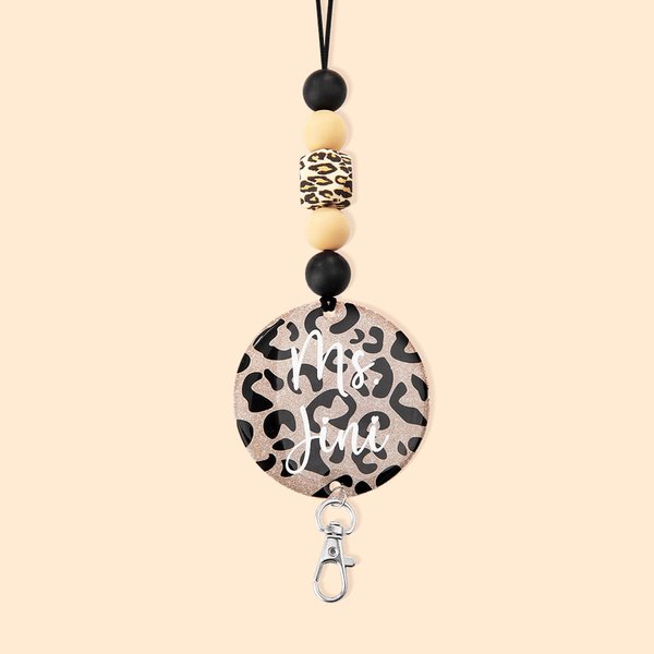 Lanyard personnalisé pailleté animal imprimé léopard avec perles et nom Appréciation Cadeau de rentrée pour les enseignants Infirmière